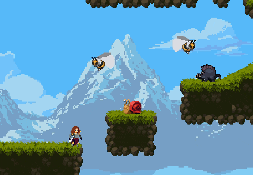 Screenshot of 2D Platformer Game Level showing pixel art style
