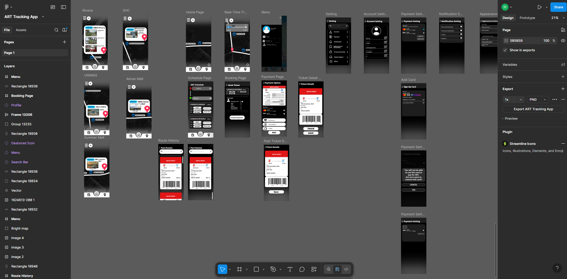 High fidelity Figma prototype screens for Sarawak Metro app